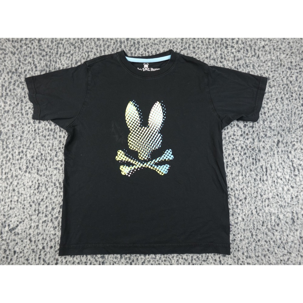 Psycho Bunny Graphic T-Shirt Boys L 14/16 Black Good Halftone Dot Logo